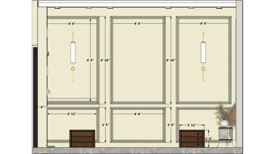 Bed Back wall pop design and 2d dimensions