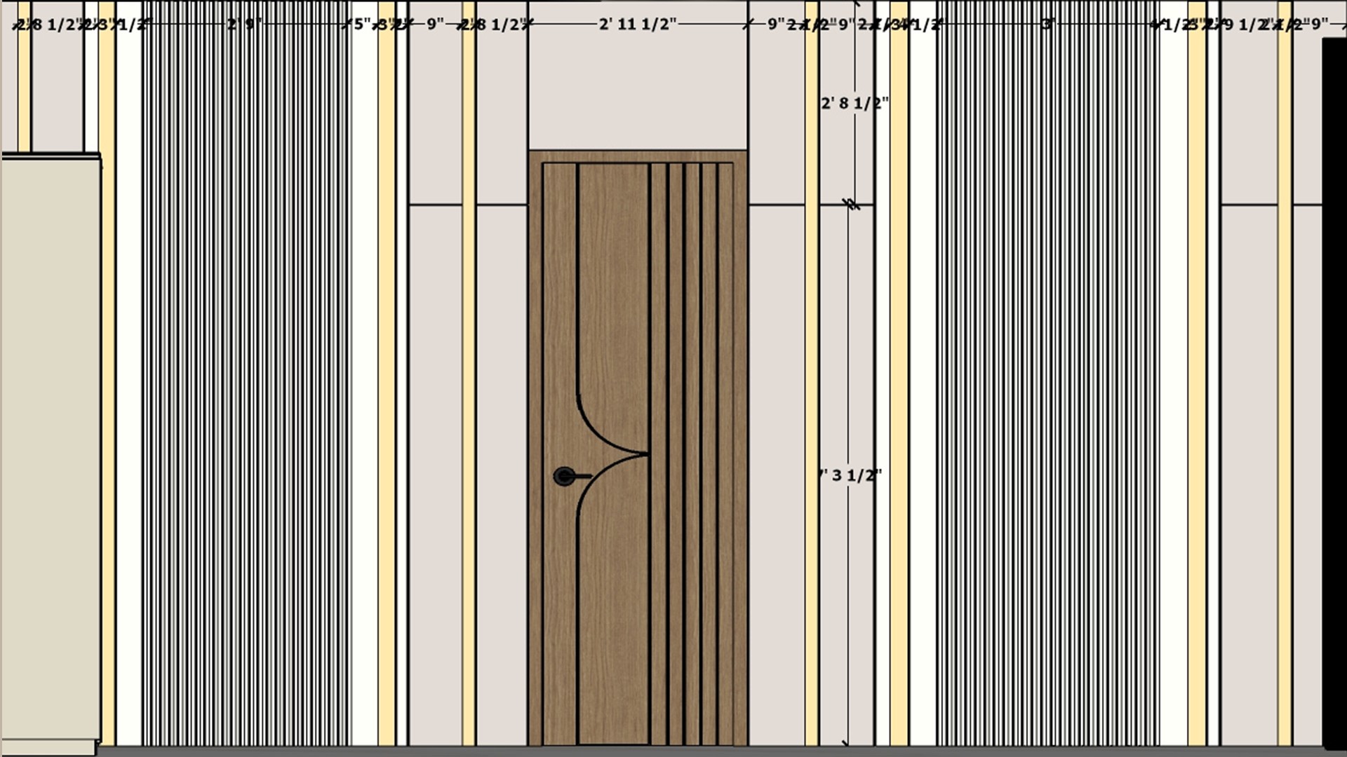 Dining hall louvers and golden strip tee with door working drawing 2D