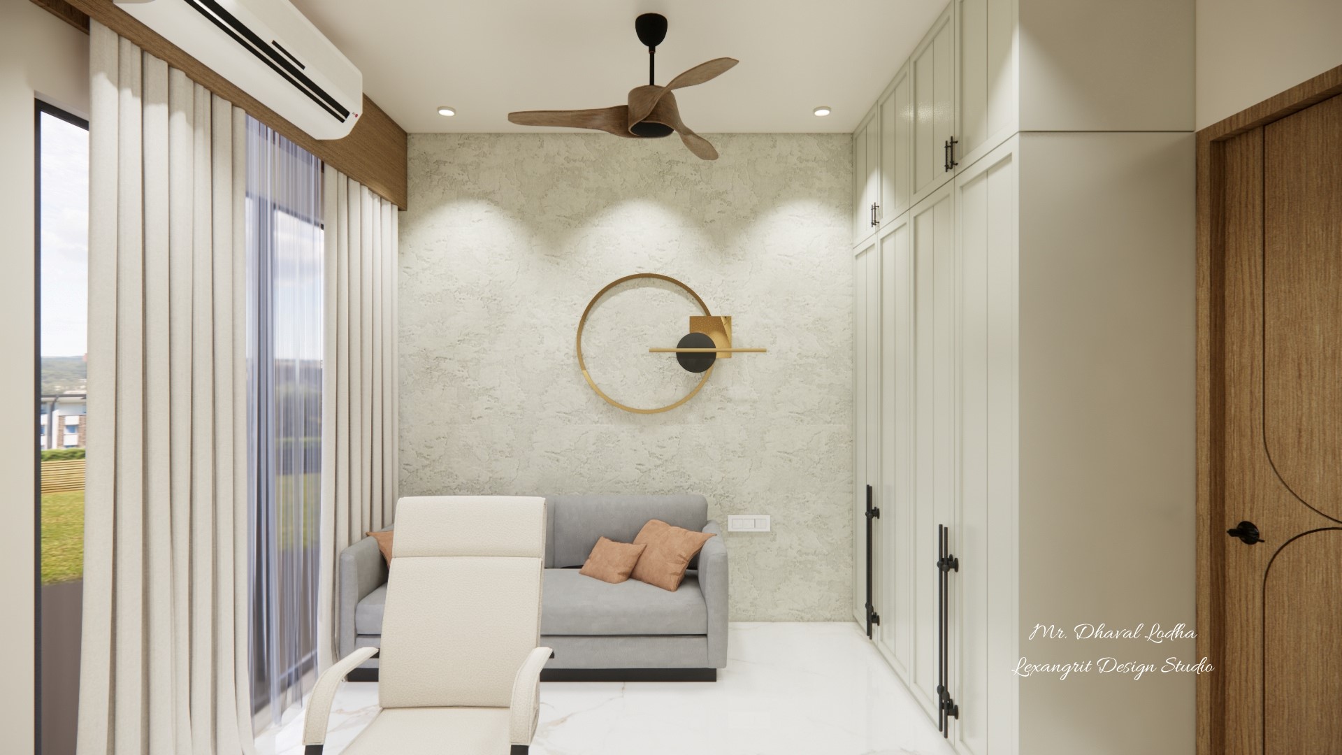 Guest bedroom full height curtain view and ac on pelmet dimensions