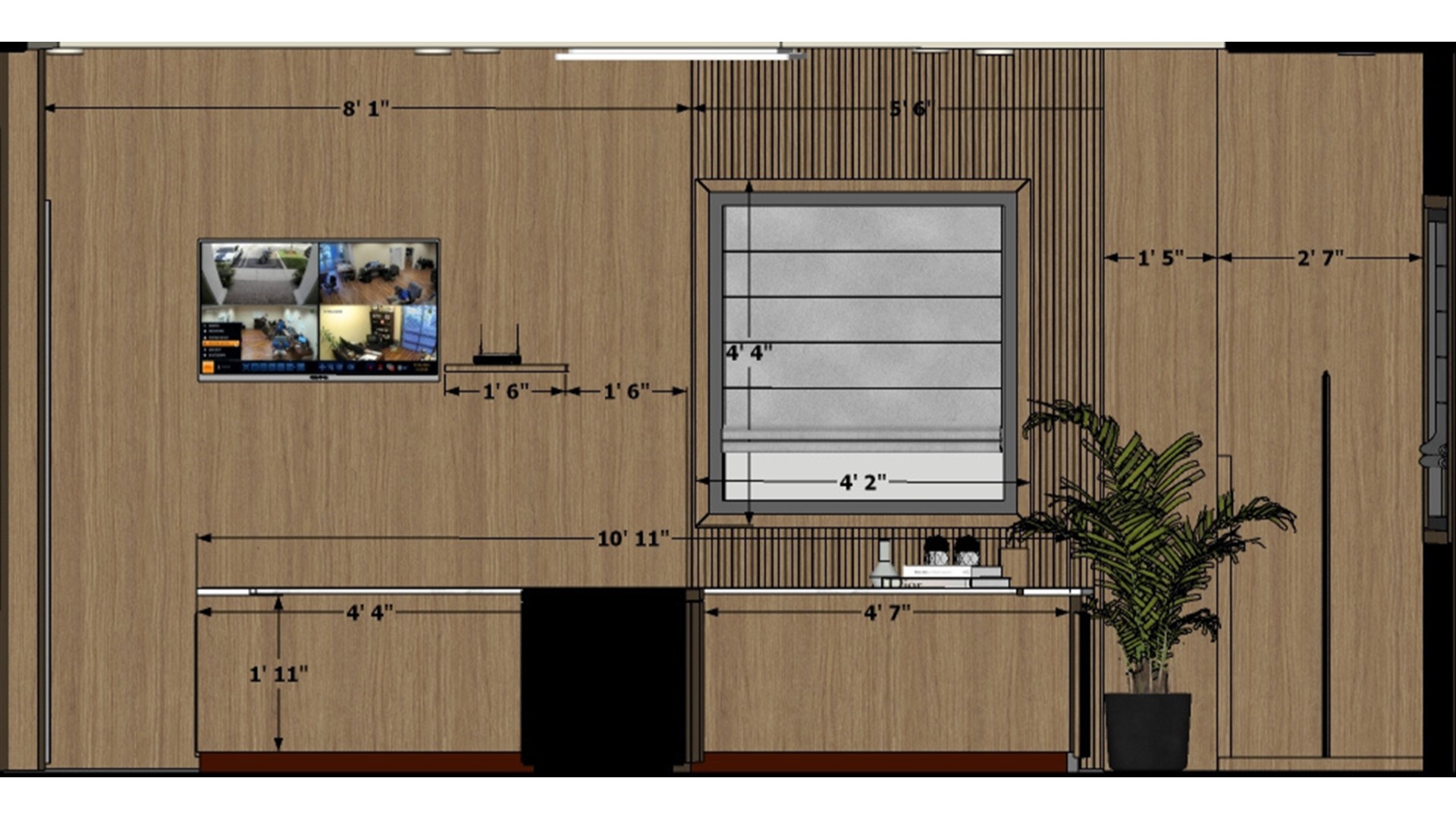 Receptioni area to seating area view 2d dimensions