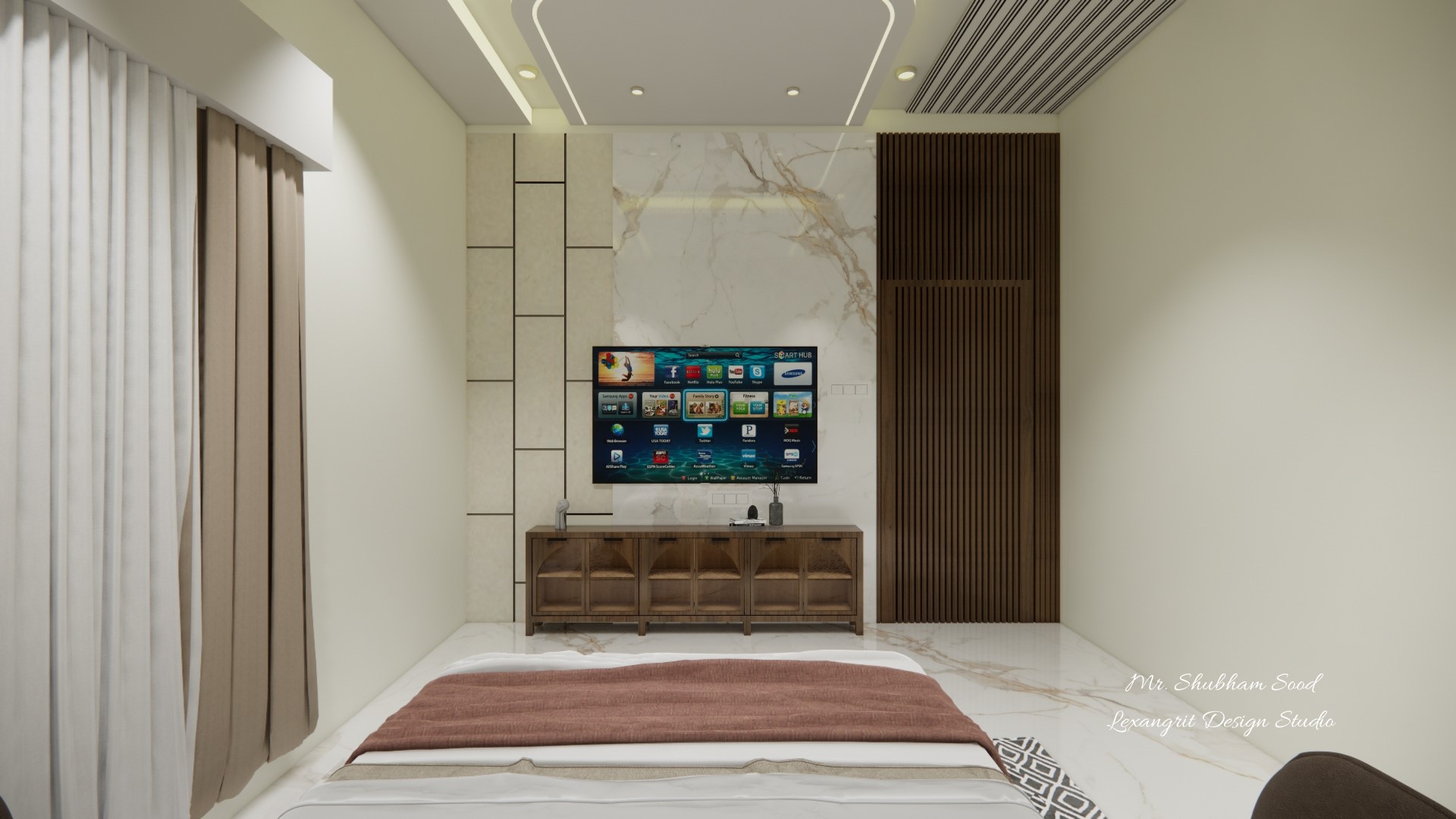 Parents Bedroom tv unt and tv unit head board decorative wall