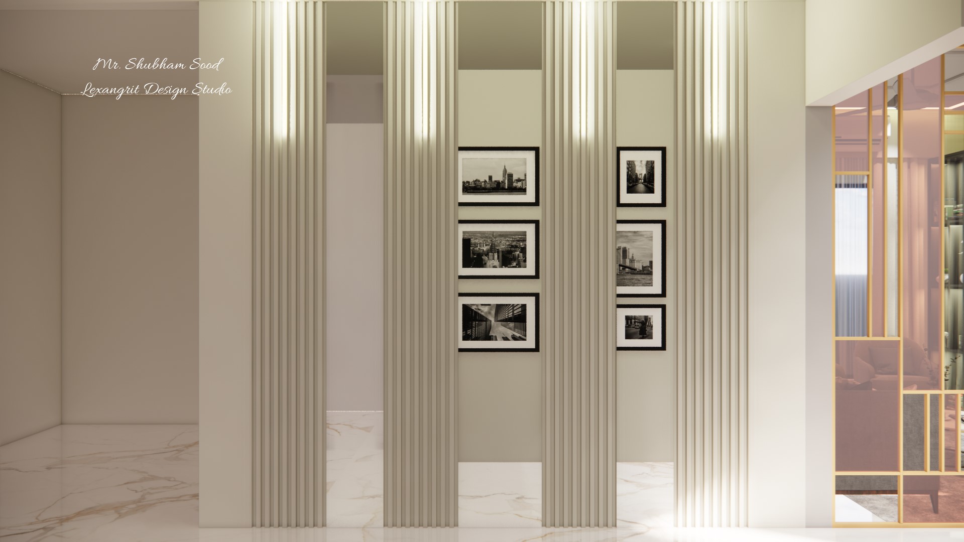 Passage decorative wall with photo frame wall design