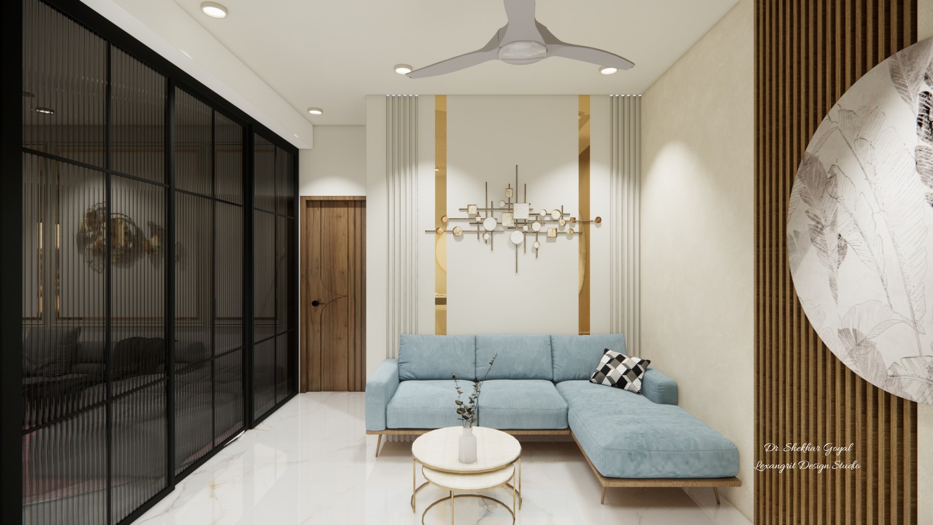 Living seating area and decorative wall design