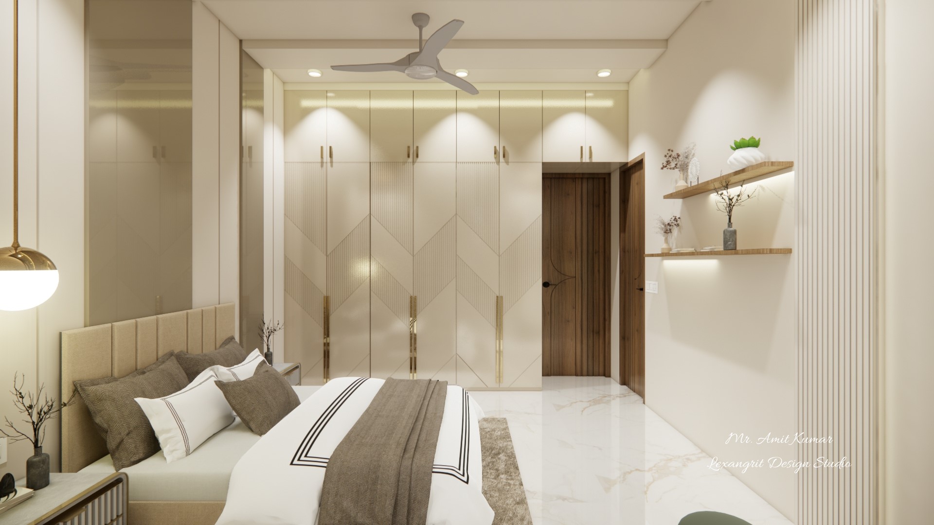 After entrance view luxurious bed and decorative wardrobe view