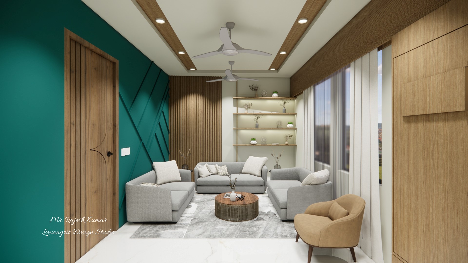 Drawing Room showcasing large sofa seating area and decorative wall design