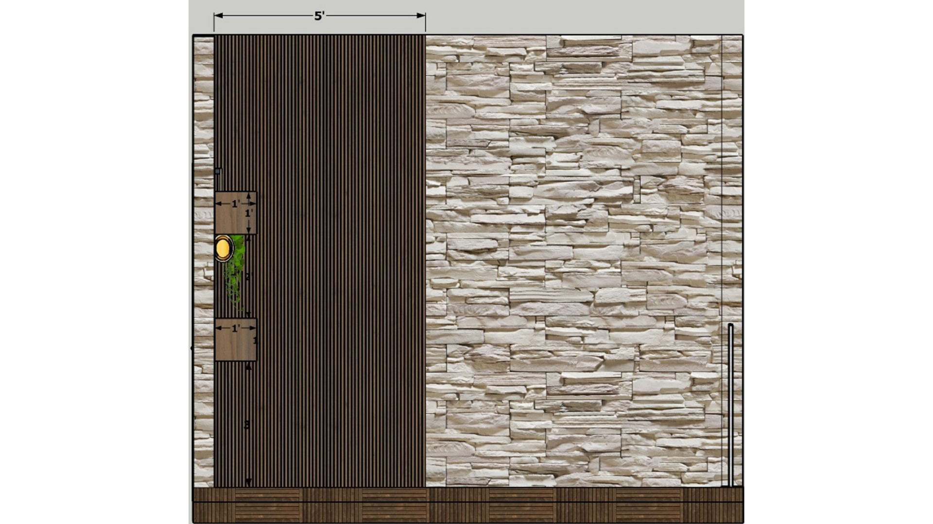 Open terrace seating area and decorative wall 2d dimensions