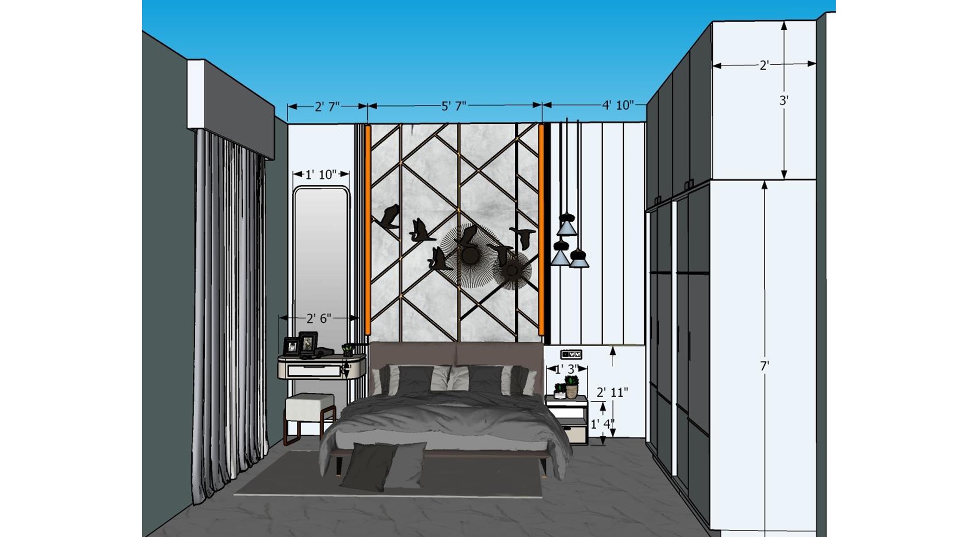 Image of the kids room showcasing a stylish dresser with a large mirror and decorative items against a soft-colored wall 2d dimensions