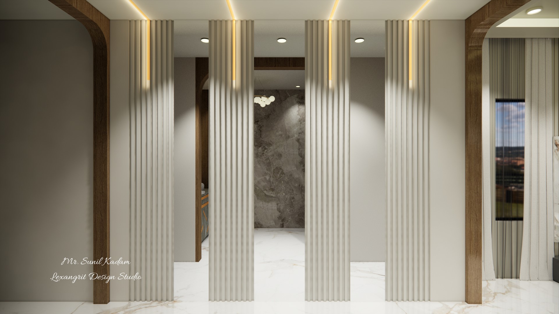 Passage decorative mirror and louvers design