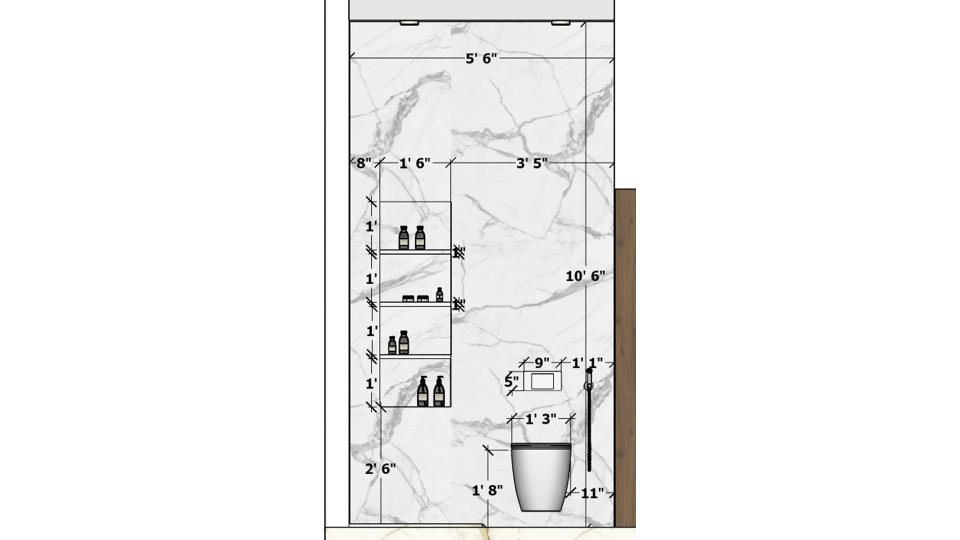 Image of the bathroom showing wc area & shower area  2d dimensions