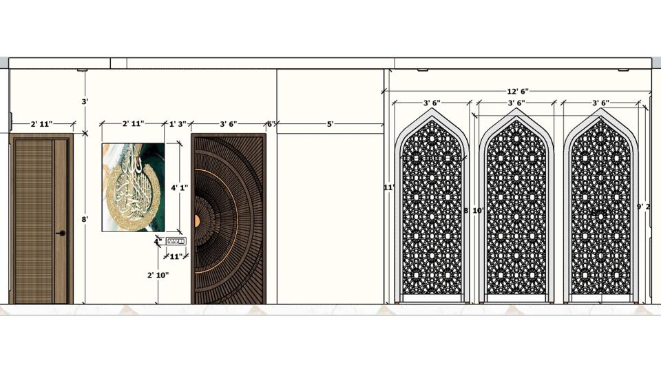 Image of the dining area & living area decorative wall cnc jali cutting design another view 2d dimensions