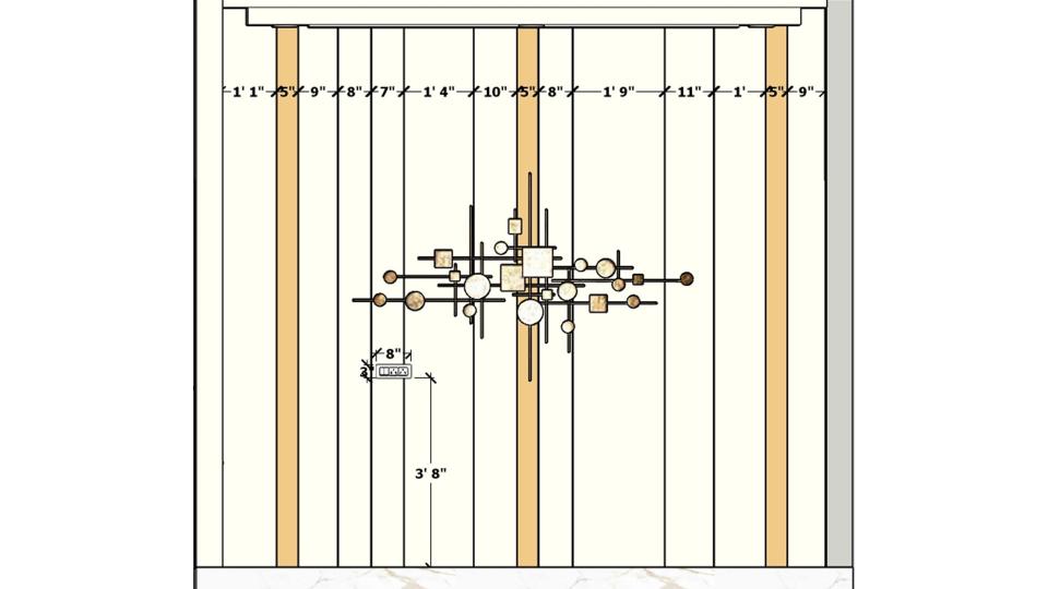 Image of the drawing room sleek tv unit & seating area a decorated wall 2d dimensions