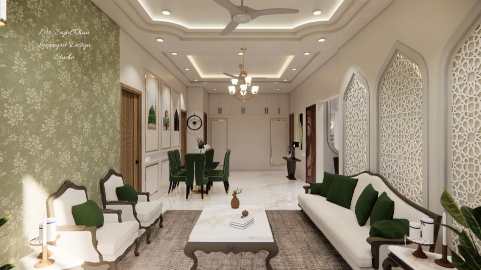 Image of the living room seating area and dining area view