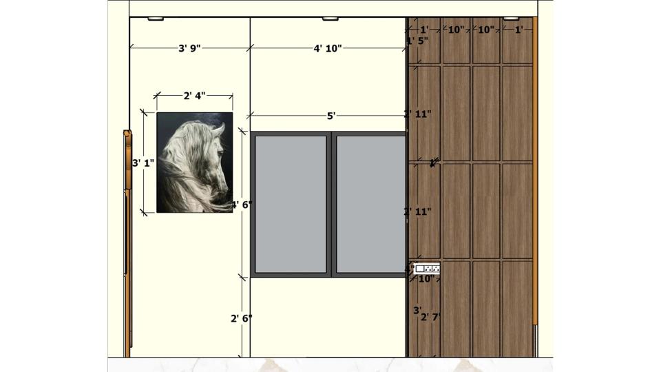 Image of the master bedroom featuring a luxurious bed with a tufted headboard, bedside tables, and an accent wall 2d dimensions