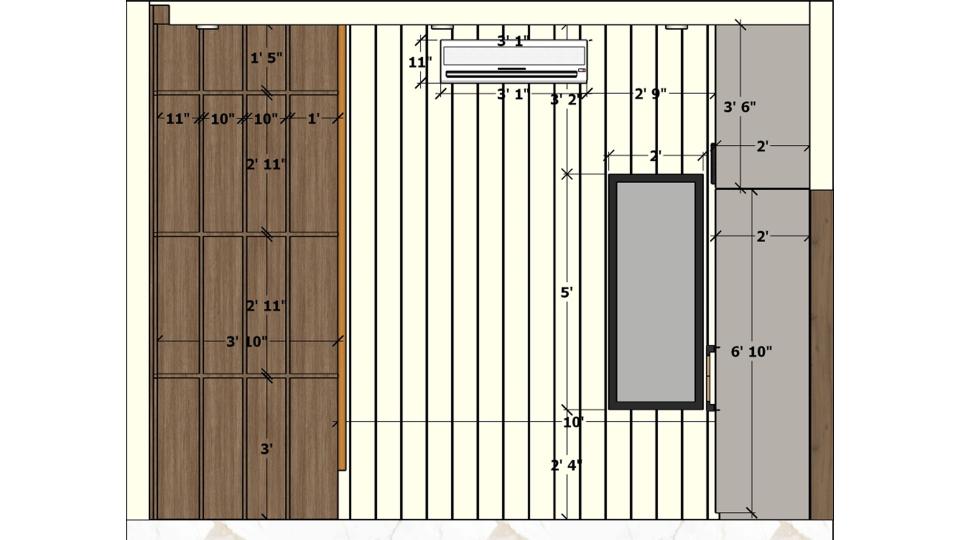 Image of the master bedroom highlighting a spacious wardrobe with sliding doors 2d dimensions