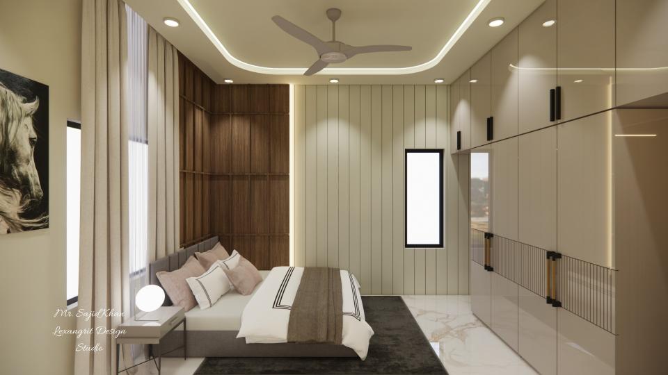Image of the master bedroom highlighting a spacious wardrobe with sliding doors