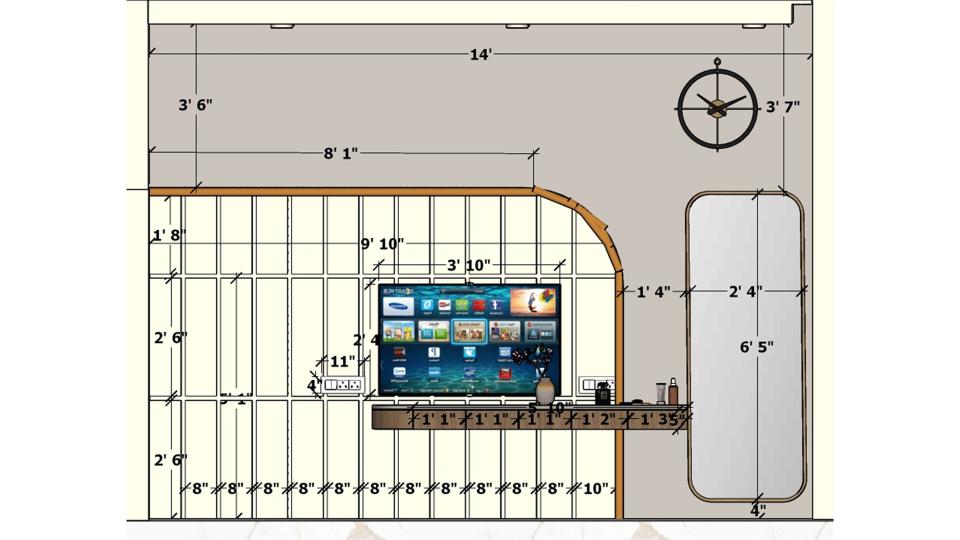 Image of the master bedroom showcasing a stylish dresser with a large mirror and decorative items against a soft-colored wall 2d dimensions