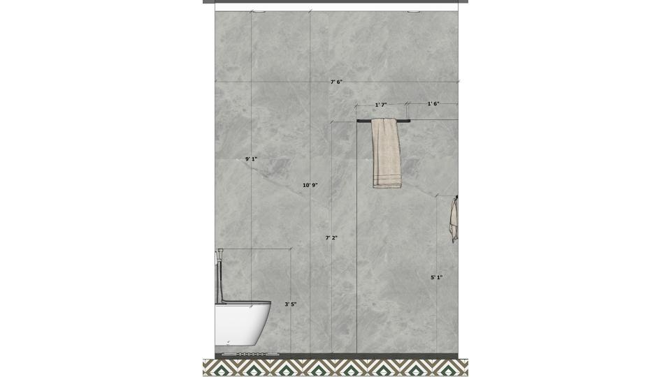 Image of the powder bathroom entrance & towel rails view 2d dimensions