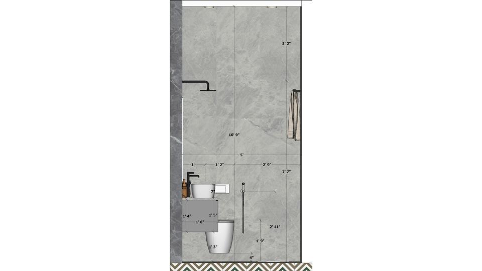 Image of the powder bathroom entrance view 2d dimensions