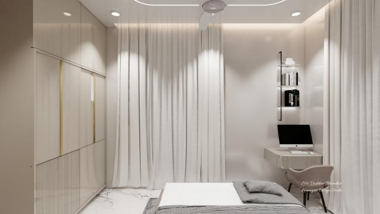 Curtained Bedroom Workspace