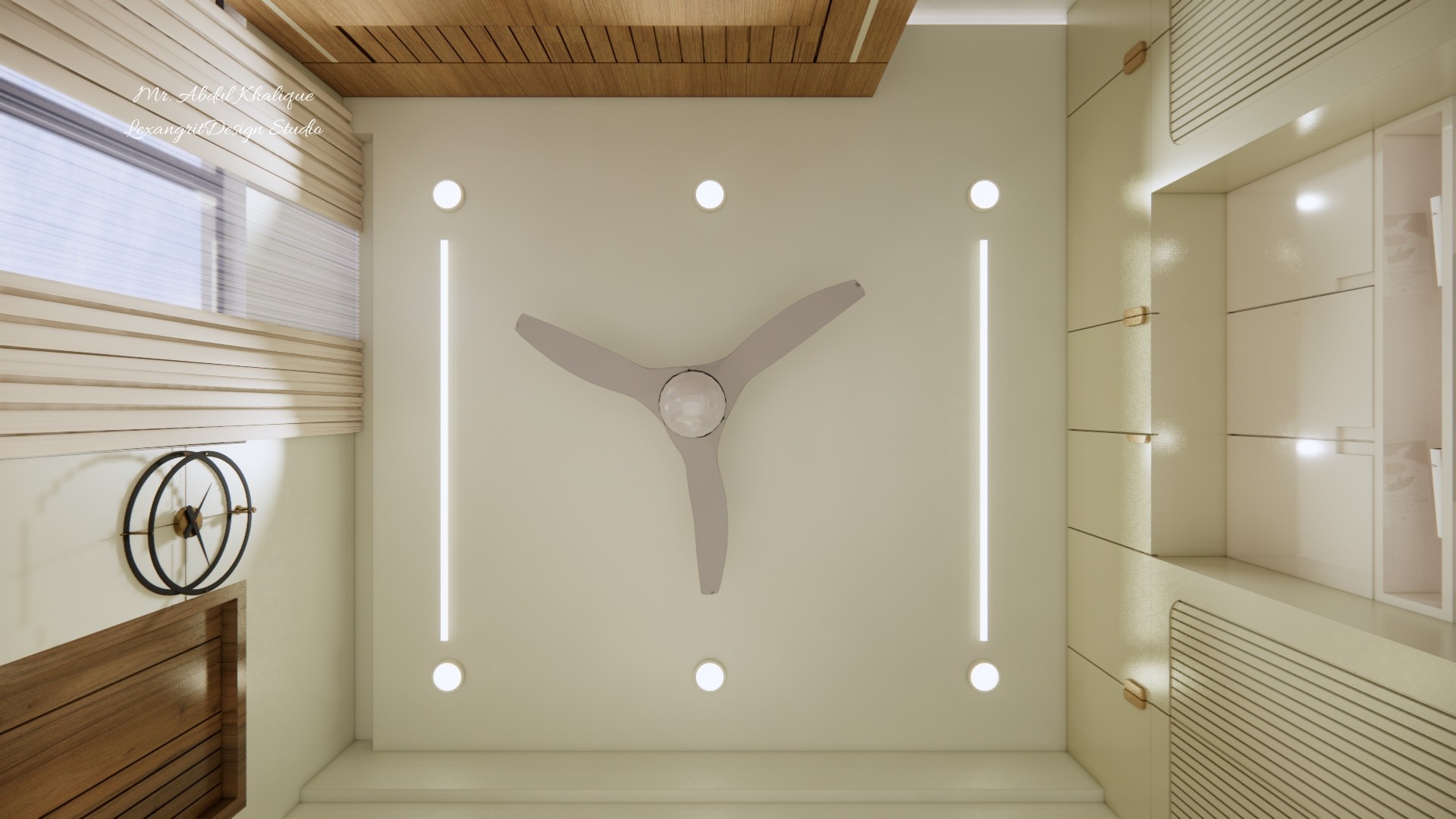 A bedroom false ceiling that doesn't shout — profile lights trace the perimeter like a soft glow, making the room feel taller, calmer, and quietly luxurious.