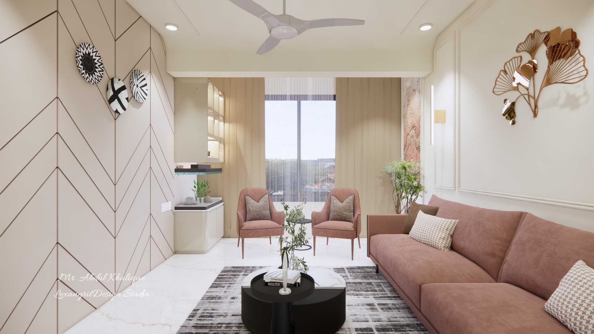 A sun-drenched living room where a grand window dressed in flowing curtains turns ordinary daylight into the room's most beautiful decoration.