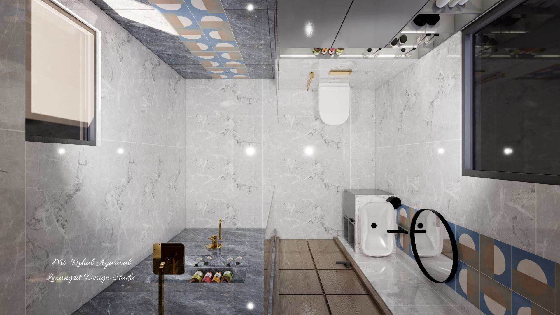 6x5 bathroom 3D floor plan with shower area WC and handwash vanity layout