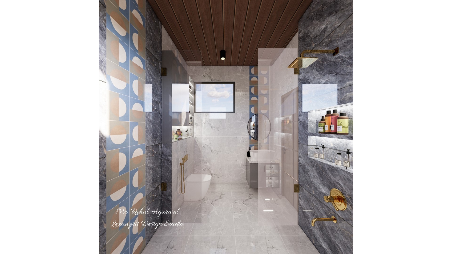 6x5 compact bathroom with frameless glass shower partition design