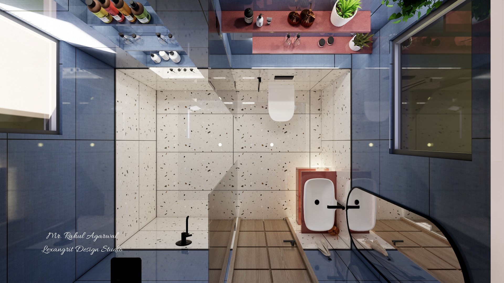 6x5 ft toilet 3D floor plan with vanity WC and shower area layout