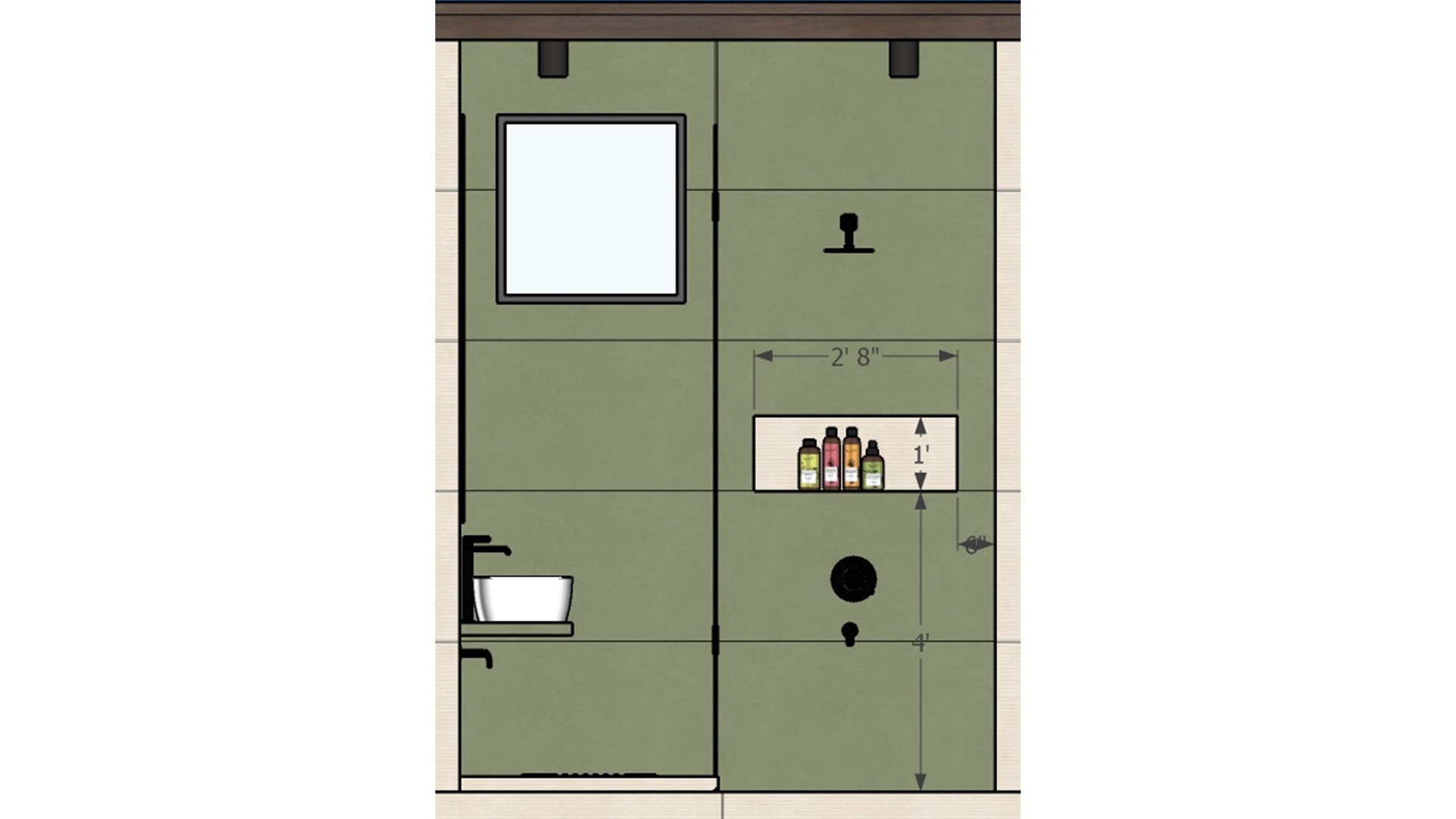 Toilet niche on wall measurement details 2D drawing with dimensions