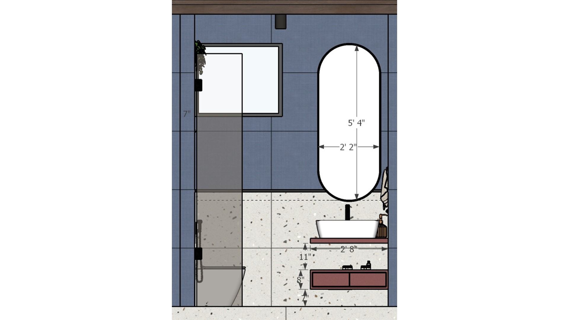 Washroom vanity measurement details 2D drawing with dimensions
