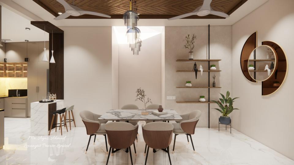 Dining area 6seatr table and decorative wall design