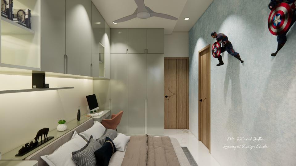 Bedroom glossy laminated wardrobe with Chrome handle