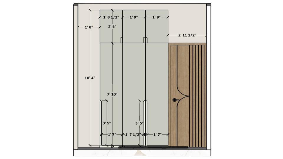 Bedroom glossy laminated wardrobe with Chrome handle working drawing 2D
