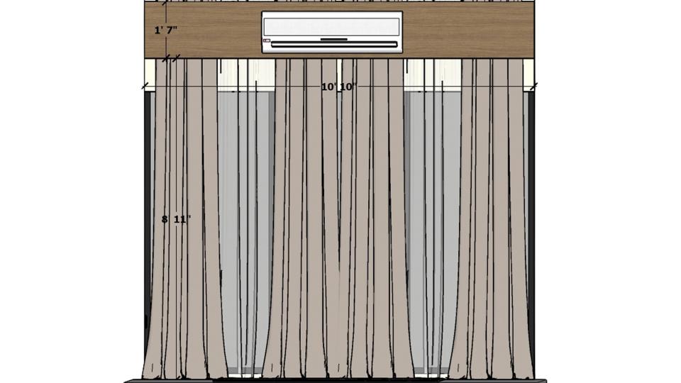 Curtain and pelmet dimensions 2D