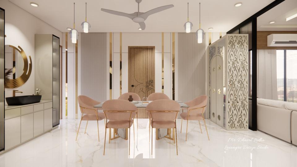 Dining hall louvers and golden strip tee with door