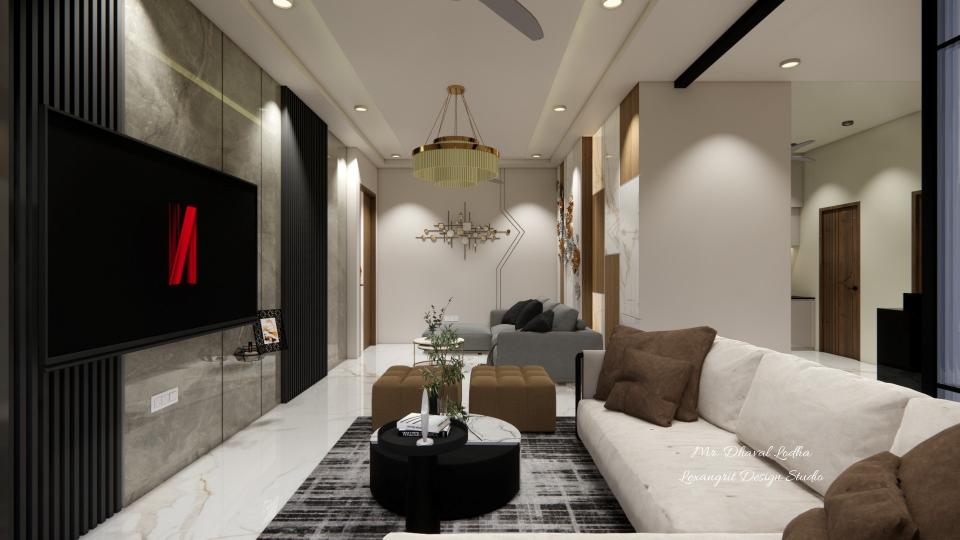 Living room plain wall with gruve cutting