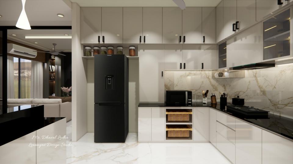 Modular kitchen wall with fridge loft SH shutter unit wicker basket unit microwave and wall unit