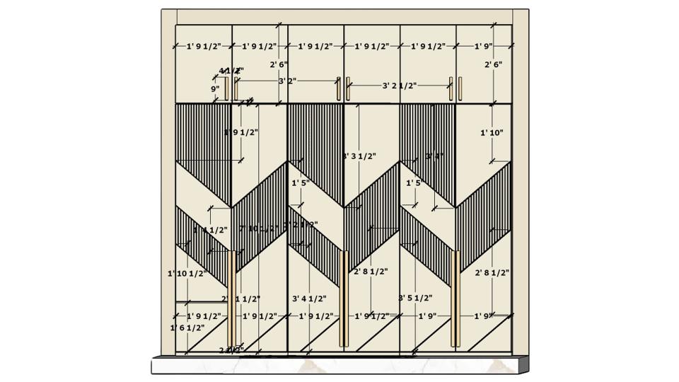 Parents bedroom PU finish wardrobe with golden handle working drawing 2D