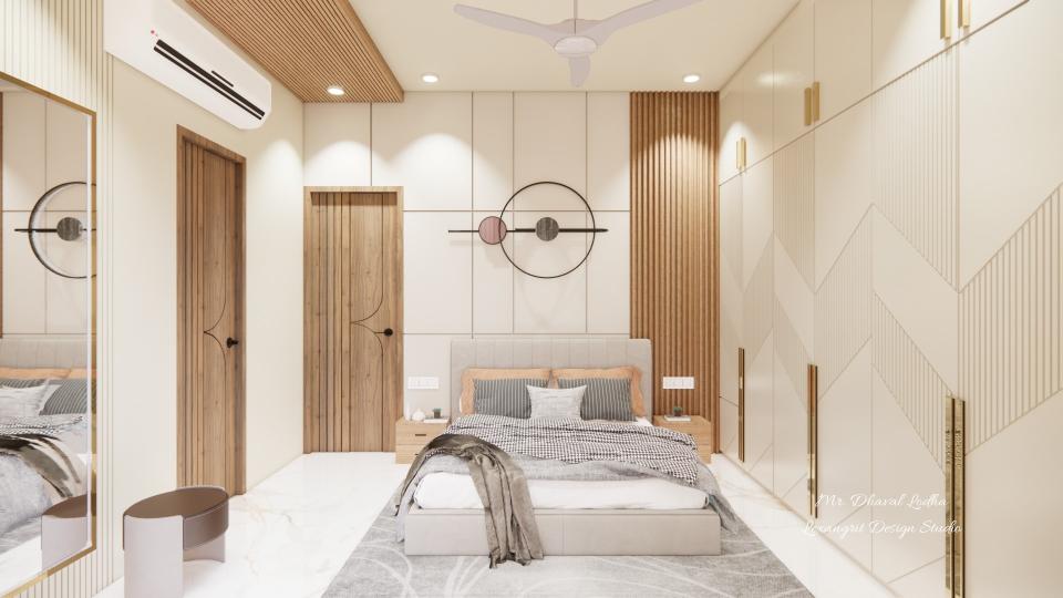 Sau bar bedroom design with pop back wall and WPC louvers