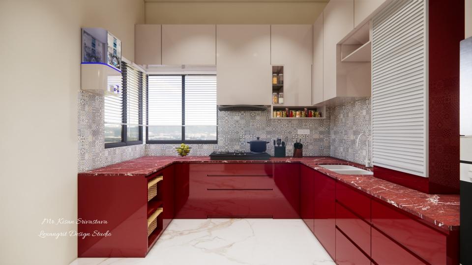 After entrance kitchen showing cooking area ,sink area & two layer colour with some storage