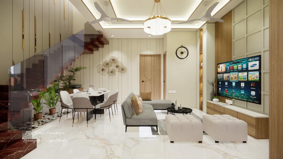 Dining & Seating area showing decorative wall panelling design