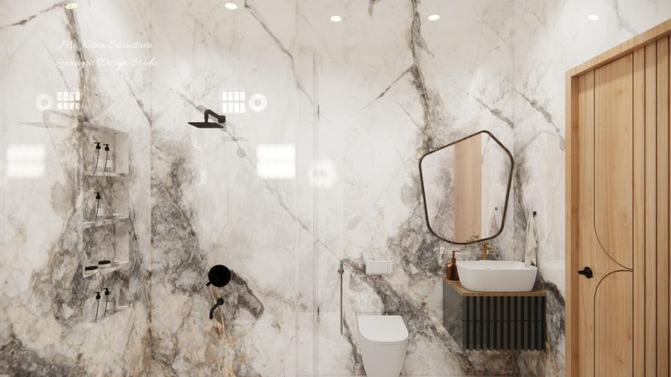 Shower area & WC area, vanity area front view