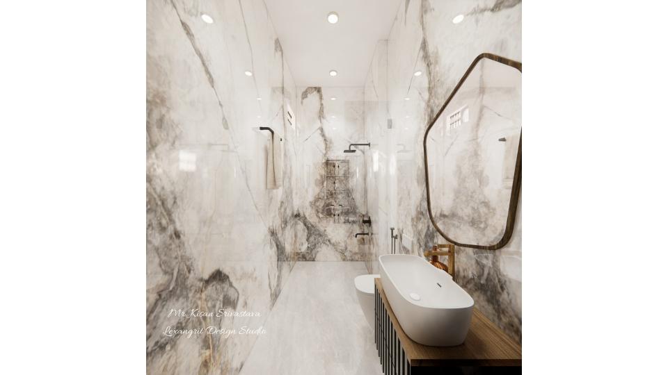 Vanity unit area to shower area view