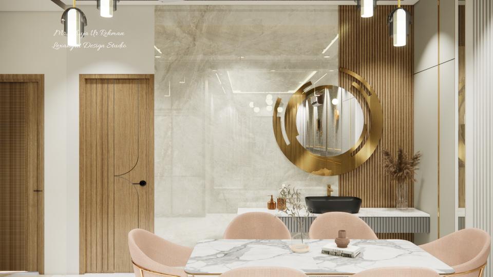 Dining table, chair and decorative mirror