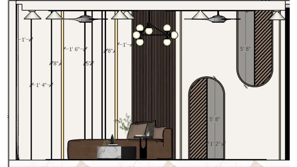 Living room entrance seating area and decorative wall