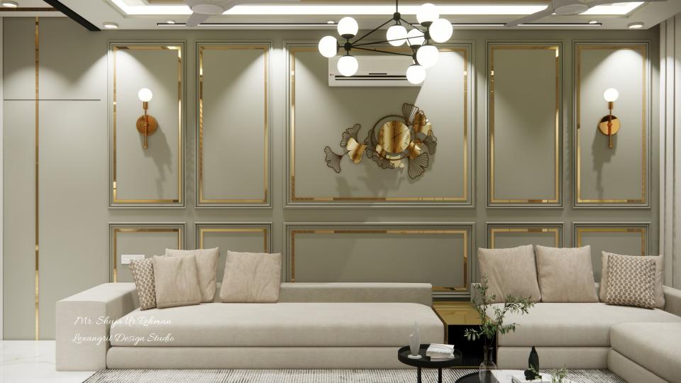 Living room seating area and decorative wall