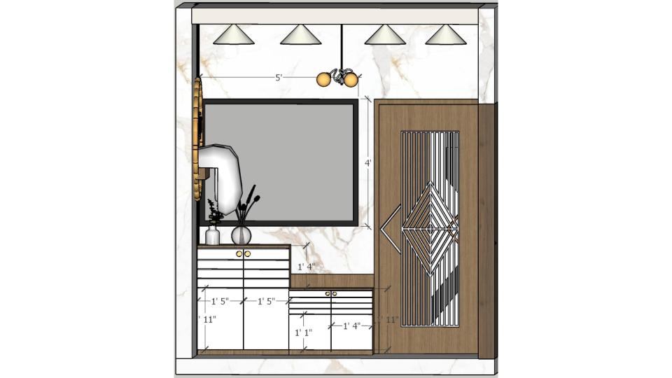 Passage front view and some storage and shoes cabinet with name plate  2d dimensions