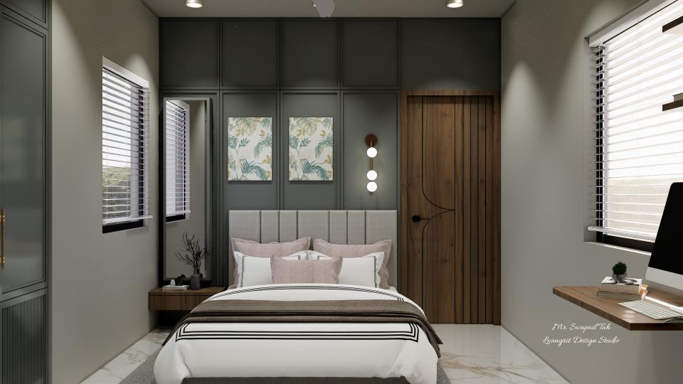 Bedroom 3 showing luxury bed,small side table bed back side pop  work,