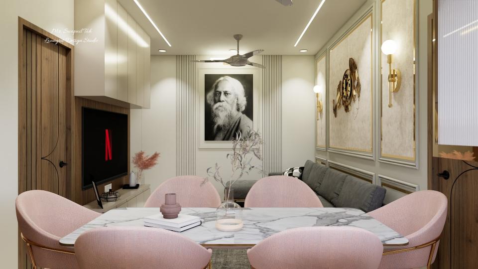 Dining room to living room area showing