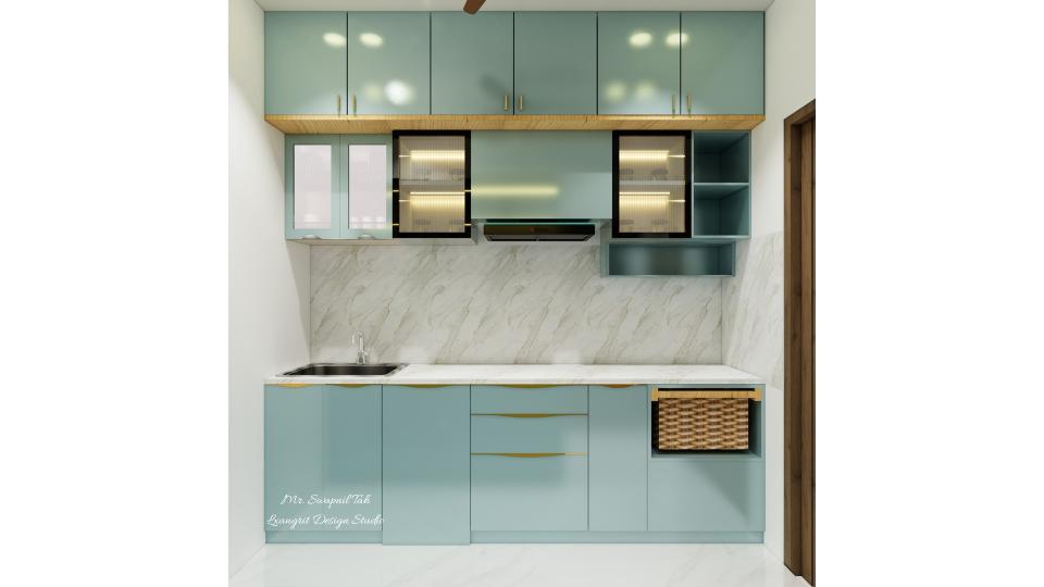 Kitchen front view cooking area and soome storages